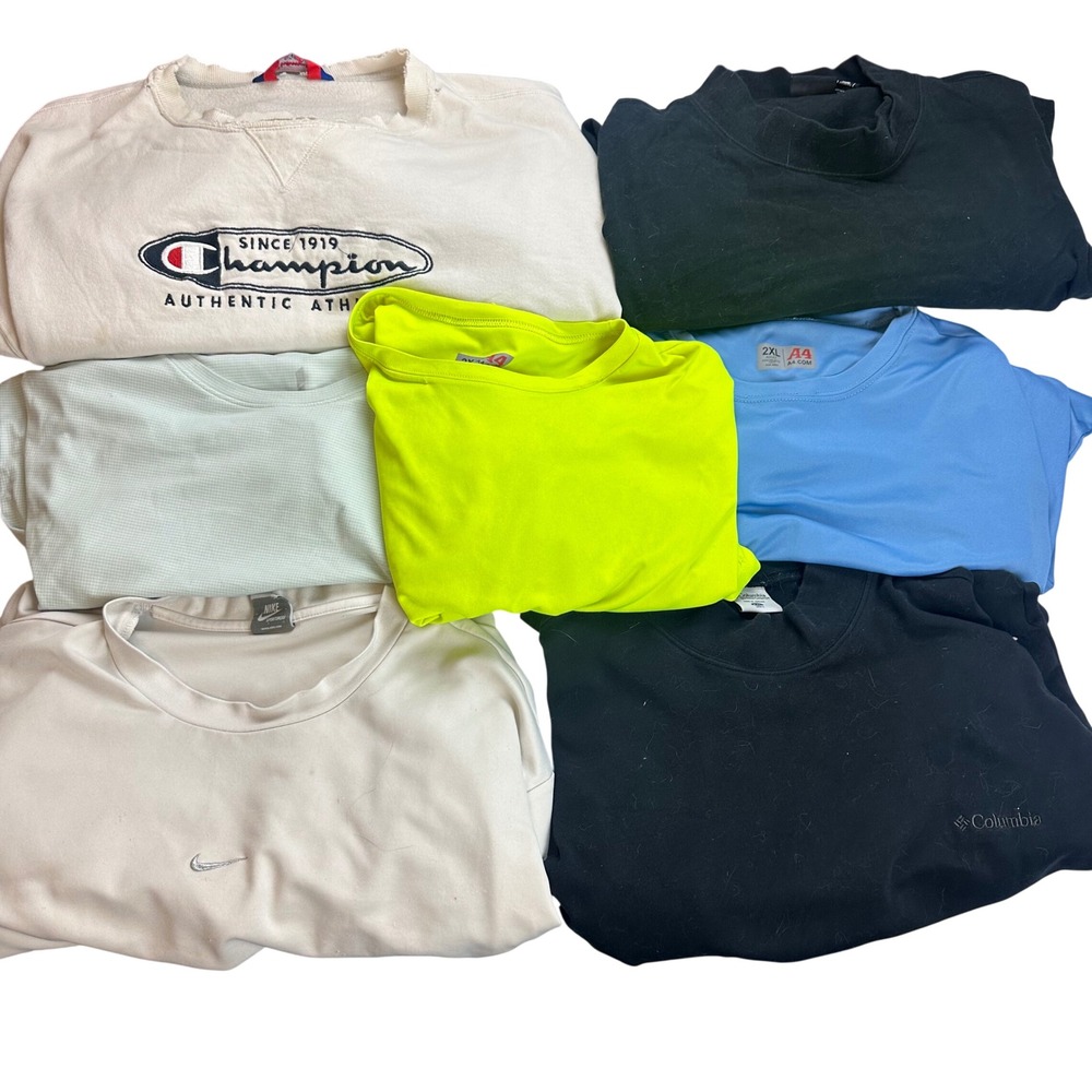 Lot of 7 Mens XXL Nike Champion Mixed Brands Shirt Activewear Sweatshirt Outdoor
